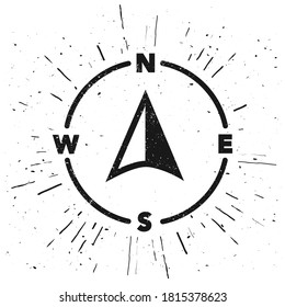 Vector Illustration Hand Drawn Compass In Retro Grunge Style. Handmade Travel Icon.