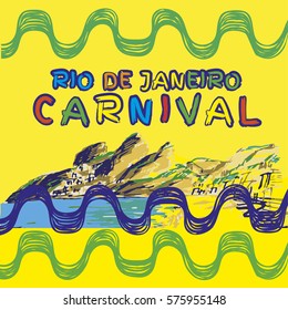 Vector illustration. Hand drawn  composition of Brazil Carnival. Ipanema beach pattern.

