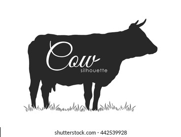 Vector illustration: Hand drawn Cow Silhouette Isolated on white background