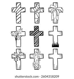 Vector Illustration Hand Drawn Cross Elements Outline.