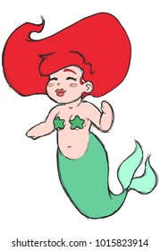Vector Illustration of a hand drawn cute sketchy mermaid graphic, isolated on white.