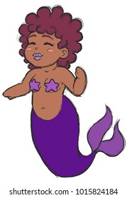 Vector Illustration of a hand drawn cute sketchy mermaid graphic, isolated on white.