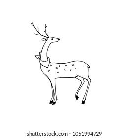 Vector illustration of hand drawn cute deer. Beautiful ink drawing, sketch style. Perfect design elements, animal illustration