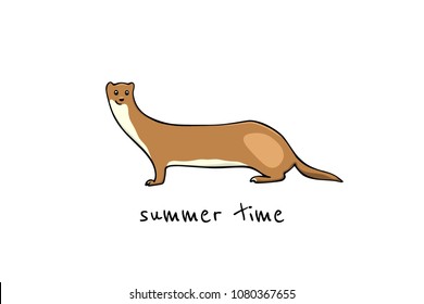 Vector illustration of hand drawn cute weasel in summer coats. Beautiful animal design elements, ink drawing.