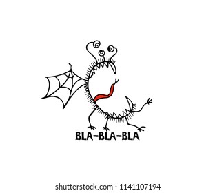 Vector illustration of hand drawn cute talking monster. Graphic style, ink drawing. Beautiful design elements
