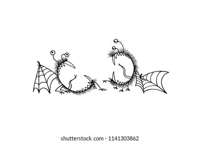 Vector illustration of hand drawn cute talking monsters. Graphic style, ink drawing. Beautiful design elements