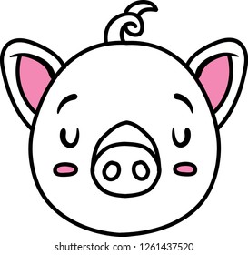 Vector illustration hand drawn of  cute head pig flat cartoon