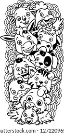 Vector illustration hand drawn of cute doodle farm animals cartoon 