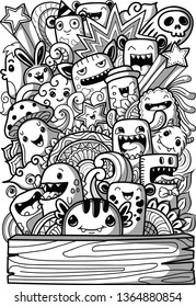 Vector illustration hand drawn of cute doodle monster party.