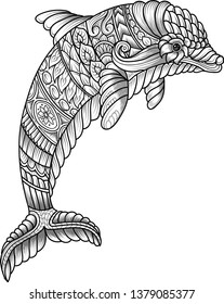 Vector Illustration hand drawn of cute  dolphine zen tangle art.
