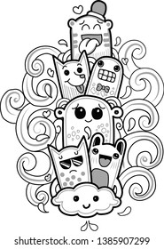 Vector illustration hand drawn of cute doodle monster simple.