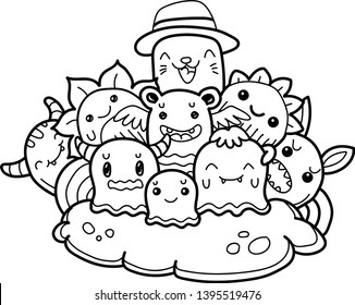 Vector illustration hand drawn of cute doodle monster.