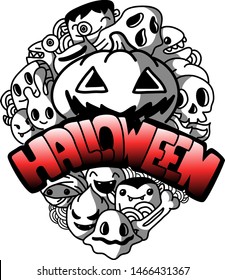 Vector illustration hand drawn of cute doodle halloween cartoon.