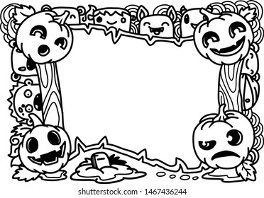 Vector illustration hand drawn of cute doodle halloween cartoon black and white.