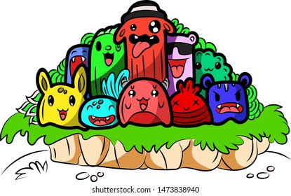 .Vector illustration hand drawn of cute doodle set  colourfull