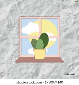 Vector illustration. Hand drawn cute cactus.