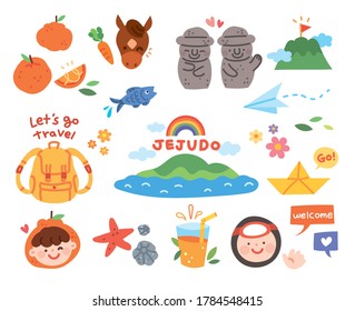 Vector illustration with hand drawn cute Jeju Island elements.