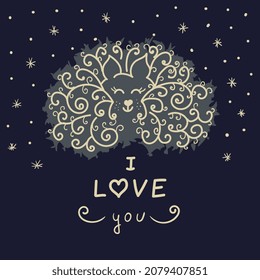 Vector illustration with hand drawn cute lapdog with inscription: I love you. Symbol of love