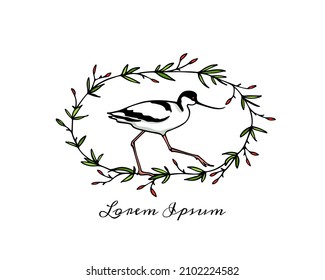 Ilustración vectorial de aguacate cocido dibujado a mano en marco floral vintage. Bellos elementos de diseño animal, dibujo de tinta, plantilla de logotipo