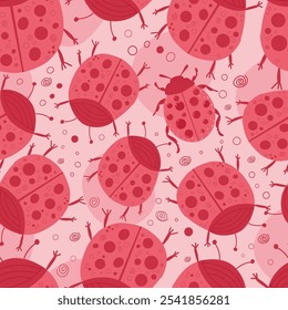 Vector illustration hand drawn cute ladybug seamless pattern for posters, children's book design, coloring books, covers, games, banners, postcards, children's room