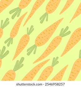 Vector illustration hand drawn cute fresh carrot seamless pattern for posters, children's book design, coloring books, covers, games, banners, postcards, children's room