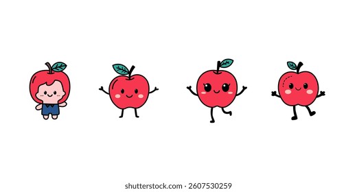 vector illustration of hand drawn cute apple fruit cartoon character