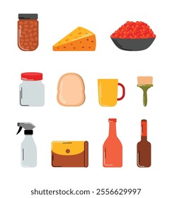 Vector Illustration of Hand Drawn Daily Needs Grocery Set. Essential Shopping Items