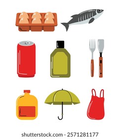 Vector Illustration of Hand Drawn Daily Needs Grocery Set. Essential Shopping Items