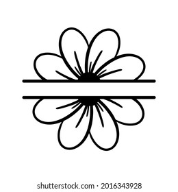 Vector illustration of hand drawn daisy flower split monogram isolated on white background. Floral wreath for greeting card, wedding design, invitation, print, t shirt. Frame with chamomile flower.