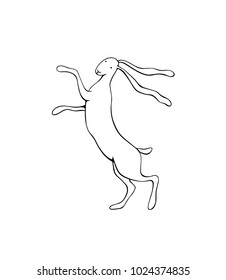 Vector illustration of hand drawn dancing hare made with ink. Beautiful  animal design elements, sweet character, heraldic style.