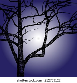 Vector illustration with hand drawn dark tree