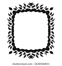 Vector illustration of hand drawn decorative leaf frame silhouette box shape