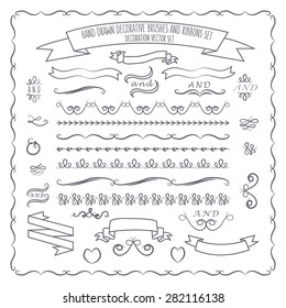 vector illustration of hand drawn decorative brushes, elements and ribbons as templates for outstanding design