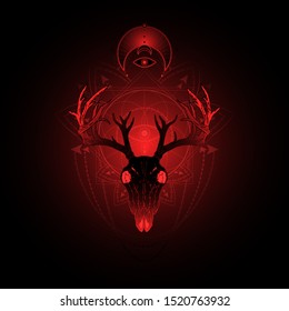 Vector Illustration Hand Drawn Deer Skull Stock Vector (Royalty Free ...