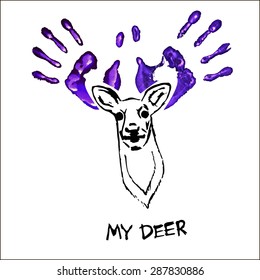 Vector illustration of hand drawn deer. Print on white background