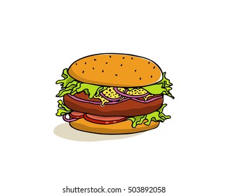 Vector illustration of hand drawn delicious burger.  Beautiful design elements, perfect for any business related to the food industry.