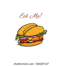 Vector illustration of hand drawn delicious burger.  Beautiful design elements, perfect for any business related to the food industry.