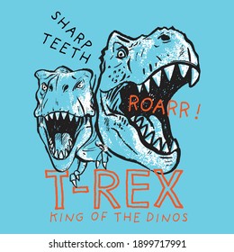 Vector illustration of hand drawn dinosaurs and typography. Graphic design for kids t-shirt