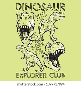 Vector illustration of hand drawn dinosaurs and typography. Graphic design for kids t-shirt
