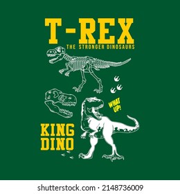 Vector illustration of hand drawn dinosaurs and typography. Graphic design for kids t-shirt