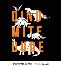 Vector illustration of hand drawn dinosaurs and typography. Graphic design for kids t-shirt