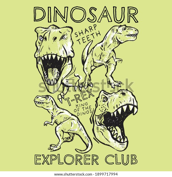 手描きの恐竜とタイポグラフィのベクターイラスト 子ども向けtシャツのグラフィックデザイン のベクター画像素材 ロイヤリティフリー