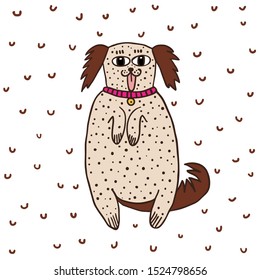 Vector illustration with hand drawn dog. Cute puppy drawing.