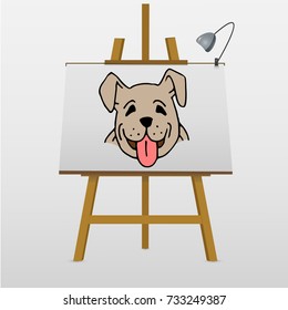 Vector illustration of a hand drawn dog head on easel
