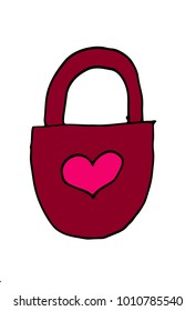 Vector illustration. Hand drawn doodle of padlock in heart shape. Cartoon sketch.