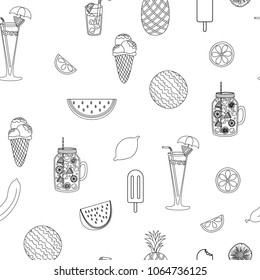 Vector illustration with hand drawn doodle  fruit and ice cream, summer concept.