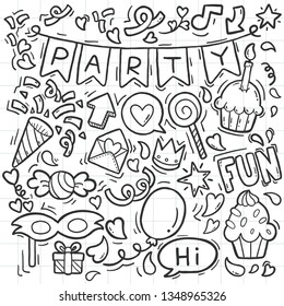 Vector illustration hand drawn doodle party set