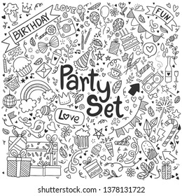 Vector Illustration Hand Drawn Doodle Ementevent Party Set