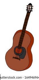 Dibujo vectorial Doodle dibujado a mano de una guitarra clásica. Instrumento musical de cuerda. Dibujo de caricaturas. Aislado sobre un fondo blanco.