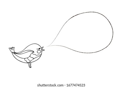 Vector illustration of hand drawn doodle bird with bubble speech. Cartoon little character for kids and children.